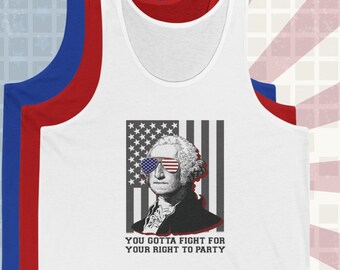 Fight For Your Right To Party George Washington Tank Top - Unisex, 4th of July, Celebrate America, Summer Style 2024, Patriotic, Beach Wear
