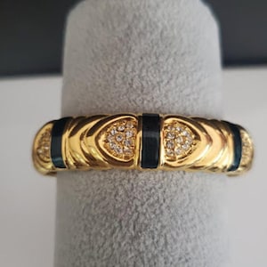 VTG Joan Rivers Hinged Bangle Gold Tone with Green Enamel and Crystals Signed