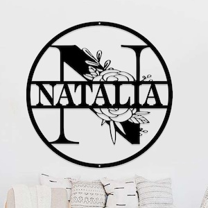 Metal Circle Letter Monogram with Vines | Wall Monogram Sign | Couples Gift | Letter Decor, Letter Vine Monogram | Wedding Gift, Metal Sign