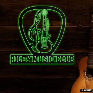 Custom Guitar Player Metal Wall Art LED Light Personalized Guitarist Name Sign Home Decor Music Room Kids Nursery Decoration Birthday Xmas