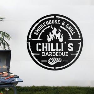 Personalized Metal Barbecue Wall Sign, Custom Grill Sign, Barbecue Sign for Outdoor, Large BBQ Sign, Custom Gift, Barbecue Wall Art Decor