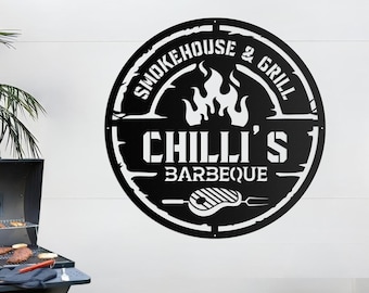Cartello da parete per barbecue in metallo personalizzato, cartello per griglia personalizzato, cartello per barbecue per esterni, grande cartello per barbecue, regalo personalizzato, decorazione artistica da parete per barbecue