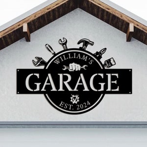 Garage Zeichen, Benutzerdefinierte Metallschild, Metall Namen Zeichen, Garage Dekor, Wohnkultur, Zeichen für eine Garage, Mann Höhle Zeichen, Mann Höhle Metall Zeichen Kunst.