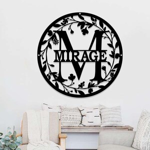 Metal Circle Letter Monogram with Vines | Wall Monogram Sign | Couples Gift | Letter Decor, Letter Vine Monogram | Wedding Gift, Metal Sign