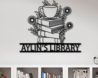 Personalized Books Metal Sign,Bookshelf Sign,Custom Library Sign,Bookworm Sign,Book Club Decor,Reading Room Sign,Books Metal Wall Art