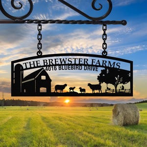 Letrero de granja personalizado, letrero de granja de metal, letrero de nombre de granja de metal personalizado, letrero de puerta de entrada, letrero de metal de rancho, regalo de granjero, letrero de granero de metal