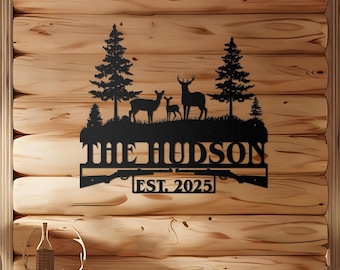 Personalized Hunting Metal Sign with Led Lights, Custom Family Name Sign, Hunting Address Metal Sign, Nature Metal Sign, Housewarming Gift