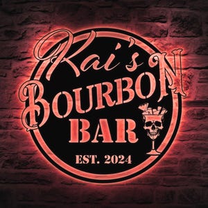 Custom Home Pub Gin Bourbon Bar Metal Wall Art LED Light - Personalized Whiskey Cocktail Drinking Name Sign Home Bar Decor - Ideal for Gifts
