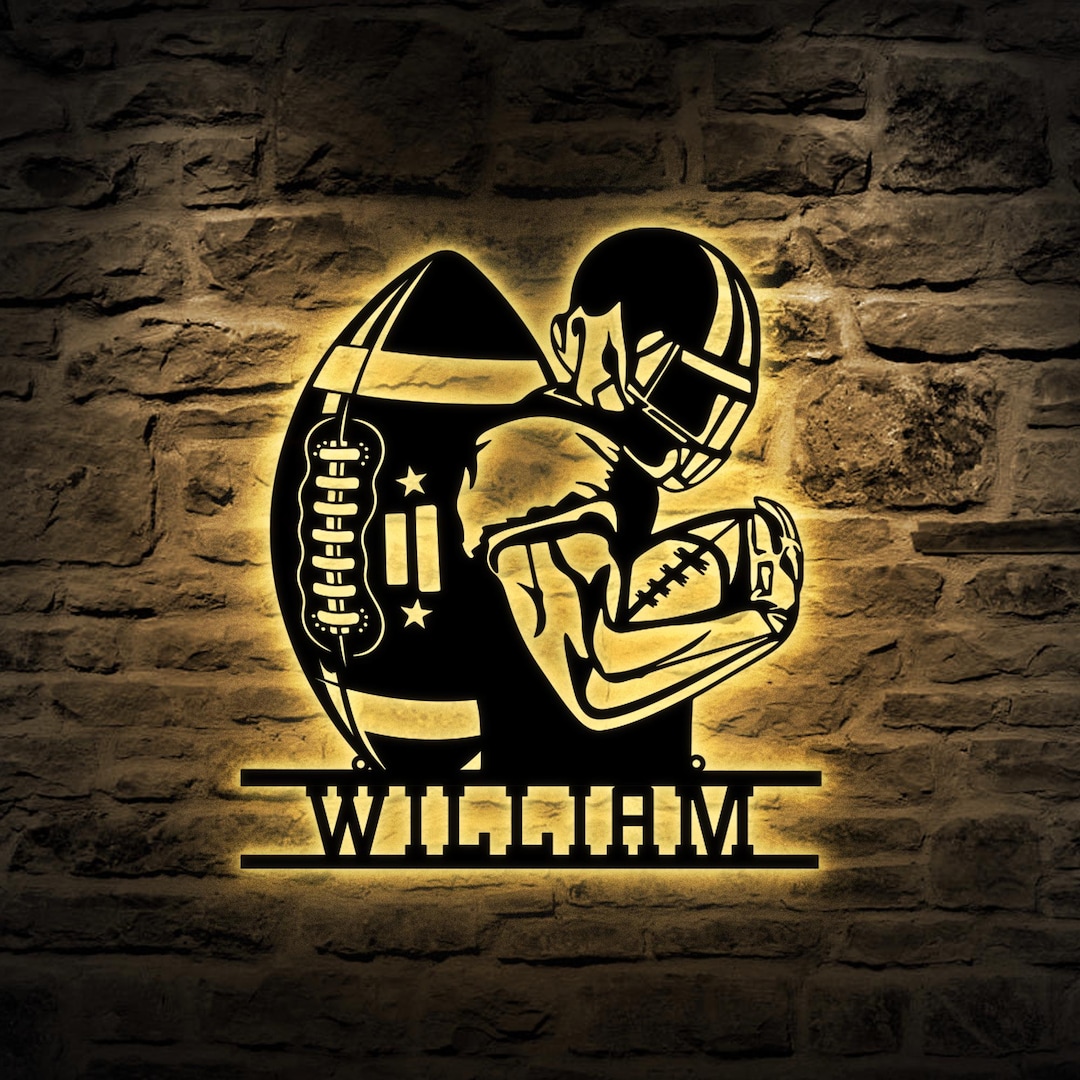 Custom American Football Metal Sign With LED Light, Football Player ...