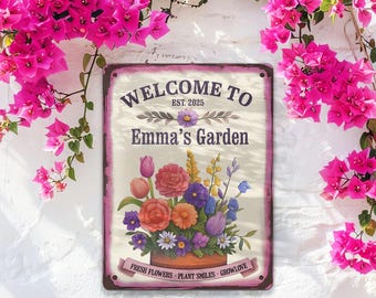 Personalized Garden Sign Custom Garden Name Sign Metal Garden Sign for Outdoor Yard Sign Garden Decor,Lawn Signs, Flower Garden Plaque Stake