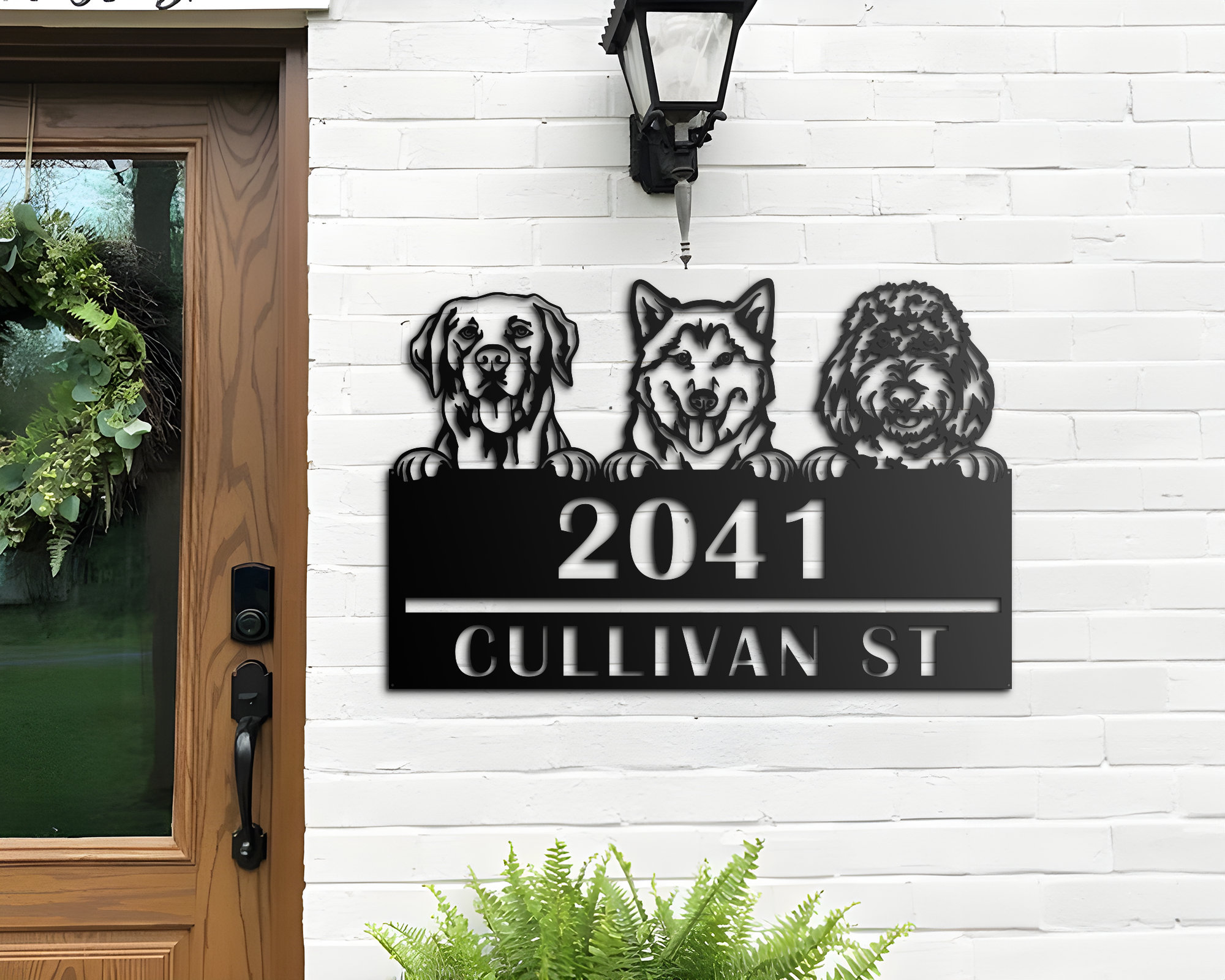 Custom Address Dog Metal Art Sign, Light Up Address Plaque Sign, Metal House Number Address Sign, House Warming Gift, Front Door Sign