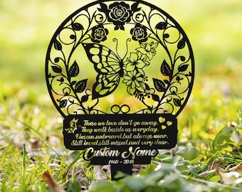 Custom Butterfly Memorial Sign With Stake, Memorial Marker, Metal Garden Marker, Metal Name Plate, Metal Memorial Marker, Tree Plaque Marker