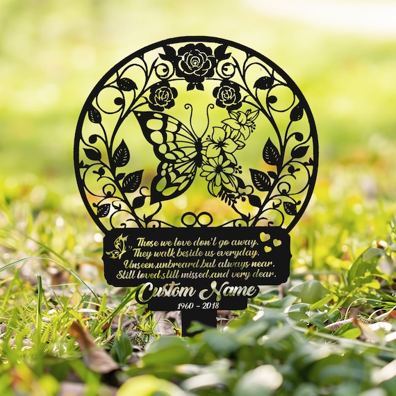 Custom Butterfly Memorial Sign With Stake, Memorial Marker, Metal Garden Marker, Metal Name Plate, Metal Memorial Marker, Tree Plaque Marker