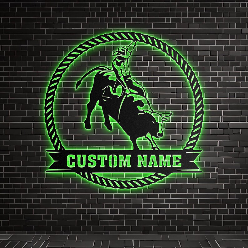 Custom Bull Rider Metal Wall Art LED Light Personalized Rodeo Name Sign ...