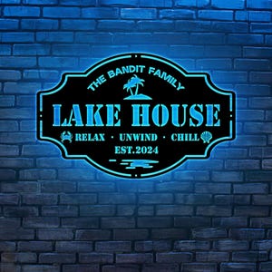 Lakehouse Sign,Personalized Custom Metal LED Sign,Lakehouse Gift,Lakehouse Decor,Custom Family Name Sign,Outdoor Metal Sign,Christmas Gift