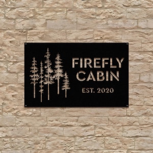 Personalized Metal Cabin Name Sign, Pine Tree Custom Metal Sign, Family Name Sign, Farmhouse Gift, Mountain House Sign, Cabin LED Name Sign