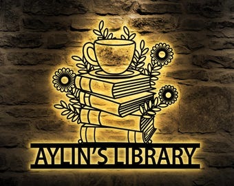 Personalized Books Metal Sign,Bookshelf Sign,Custom Library Sign,Bookworm Sign,Book Club Decor,Reading Room Sign,Books Metal Wall Art