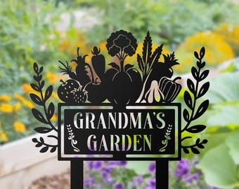 Letrero de jardín personalizado con estaca para huerto, letrero con nombre de jardín personalizado, decoración de jardín, regalo para jardineros, letrero de patio, regalo para mamá abuela