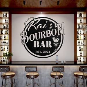 Custom Home Pub Gin Bourbon Bar Metal Wall Art LED Light - Personalized Whiskey Cocktail Drinking Name Sign Home Bar Decor - Ideal for Gifts