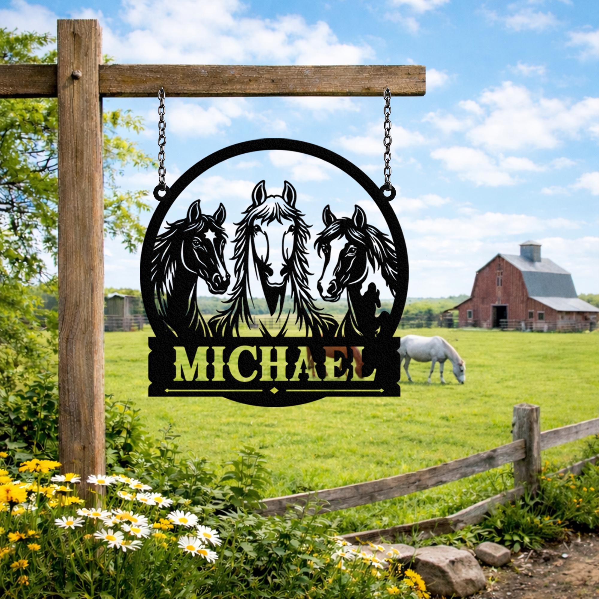 Personalized Metal Horse Name Sign, Custom Equestrian Wall Art, Farm ...