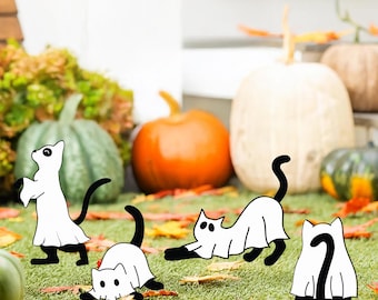 Estaca de metal para jardín con forma de gato de Halloween, letrero de gato bailando, decoración de jardín con forma de gato brujo, regalos de decoración exterior de Halloween, letrero de fiesta de Halloween para jardín