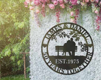 Décoration Murale En Métal Personnalisable Pour Couple - Avec Noms Et Date - Cadeau De Mariage, Saint-Valentin Ou Anniversaire - Style Infini Avec Cœur