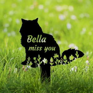 Fluffy Cat Memorial Stake Personalized, Cat Grave Markers, Garden Remembrance Stake, Metal Fluffy Cat Sign, Pet Cemetery Stake Cat Loss Gift