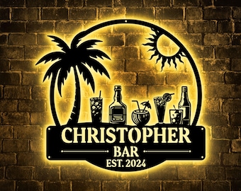 Personalized Beach Bar Metal Sign, Tiki Bar Metal Sign, Tiki Bar Decor, Beach House, Pool Sign, Bar Sign, Backyard Decor