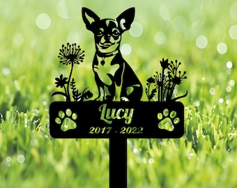 Personalisiertes Chihuahua-Gedenkpfahl-Schild, Chihuahua-Haustier-Grabmarkierungsschild, Haustierverlust-Geschenk, Beileidsschild, Erinnerungspfahl, Hund-Metallschild