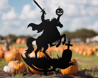 Headless Horseman Metal Yard Stake, Halloween Garden Stake, Halloween Garden Art, Spooky Decor, Outdoor Halloween Decor, Halloween Gifts