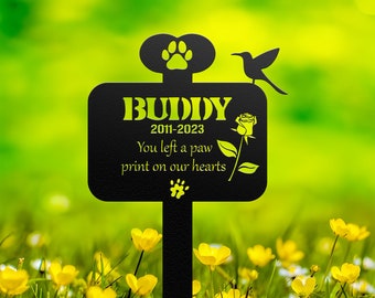 Estaca conmemorativa de mascotas de metal personalizada, marcador de tumbas con huellas de patas de perro, regalo personalizado de pérdida de gato y perro, estaca de jardín cruzado para la pérdida de mascota, regalo de mamá de perro