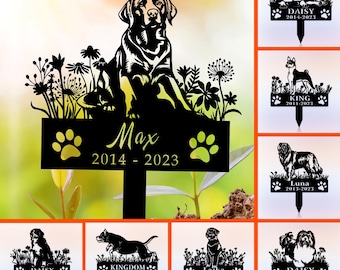 Benutzerdefinierte Hund Gedenkpfahl, Hundegrabmarker, jeder Hunderasse Metallpfahl, personalisiertes Hundegartenschild, Haustierverlustgeschenk, Gartendekormetall