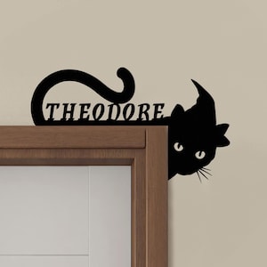Custom Cat Door Corner Decor, Black Cat Lover, Metal Signs, Halloween Door Corner Art, Cat Witch Hat Gift, Spooky Halloween, Halloween Gift