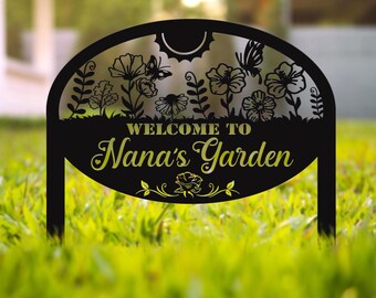 Custom Garden Sign Personalized Garden Name Sign Metal Garden Sign for Outdoor Yard Sign Garden Decor Stakes, Lawn Signs, Flower Sign Plaque