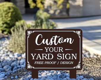 Placa de jardim com estaca, placa de metal personalizada para gramado, placa de metal para área externa, marcador de metal personalizado para gramado, placa de jardim personalizada para eventos ou residências