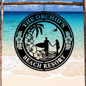 Custom Surfing Beach House Metal Sign- Novelty Beach Sign - Summer Beach Resort Metal - Custom Surfer Name Sig- Friends Surfing Gift Signs