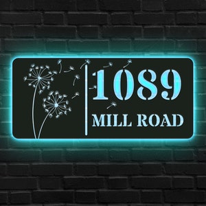 Custom LED Address Metal Art Sign, Light Up Address Plaque Sign, Metal House Number Address Sign, House Warming Gift, Front Door Sign