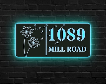 Custom LED Address Metal Art Sign, Light Up Address Plaque Sign, Metal House Number Address Sign, House Warming Gift, Front Door Sign