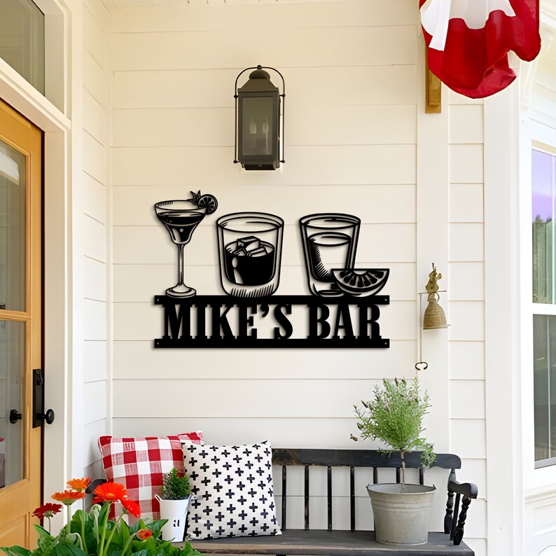 Personalized Bar LED Metal Art Sign, Custom Light up Bar Metal Sign ...