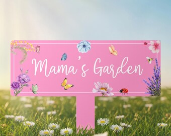 Letrero de jardín de flores personalizado con estaca, letrero de metal para jardín, estaca de jardín personalizada, letrero de jardín, decoración de jardín, letrero con nombre de jardinero, letrero de jardín para mamá