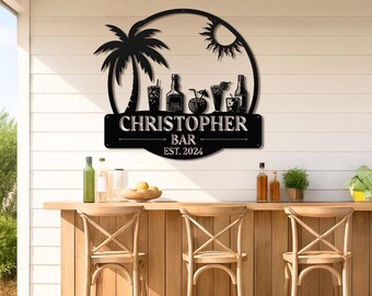 Personalized Beach Bar Metal Sign, Tiki Bar Metal Sign, Tiki Bar Decor, Beach House, Pool Sign, Bar Sign, Backyard Decor