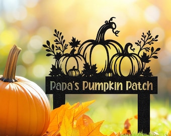 Personlig pumpaträdgårdspåle, pumpafältsträdgårdsskylt i metall, glad höstdekor, Thanksgiving-dekor, trädgårdsskylt, trädgårdsdekor