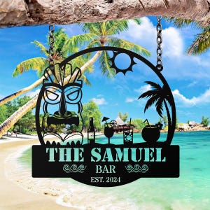 Personalized Beach Bar Metal LED Sign, Tiki Bar Metal Sign, Tiki Bar Decor, Beach House, Pool Sign, Bar Sign, Backyard Pub Decor