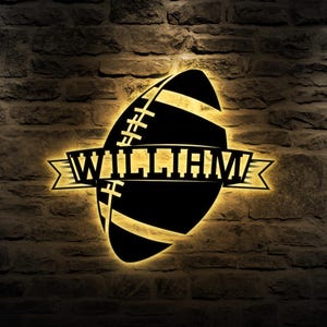 Custom American Football Metal Wall Art LED Light Personalized Player Lover Sign Home Decor Kid Boy Girl Nursery Decoration Christmas Gift