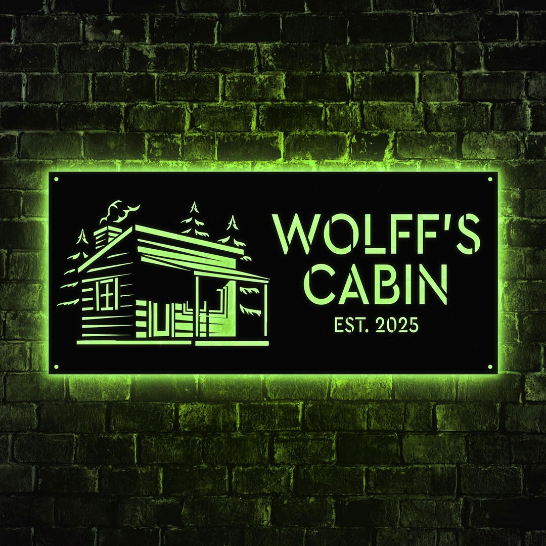 Personalized LED Metal Cabin Sign Custom Name Log Home Backlit Rustic ...