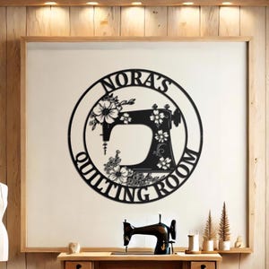 Gepersonaliseerde metalen bord voor naaikamer met bloem, aangepast quiltbord voor naaikamerinrichting, cadeaus voor oma, bord naaimachine, ambachtelijke kamer