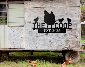 Chicken Coop Sign, Custom Hen House Sign, Personalized Metal Chicken Coop Sign, Our Little Coop Sign Metal Sign, Metal Hen and Chicks