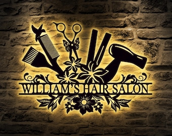 Custom Hair Salon Metal LED Sign,Hairstylist Gift,Personalized Salon Wall Decor,Salon Welcome Sign,Custom Door Hanger,Beauty Salon Wall Art