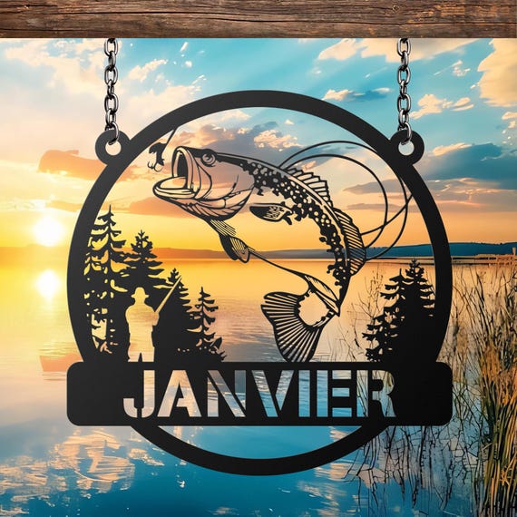 Custom Fish Metal Name Sign | Outdoor Bass Fishing Sign Fishing Gift for Men Custom Fishing Sign Fisherman Gift Groomsmen Gift Fish Wall Art
