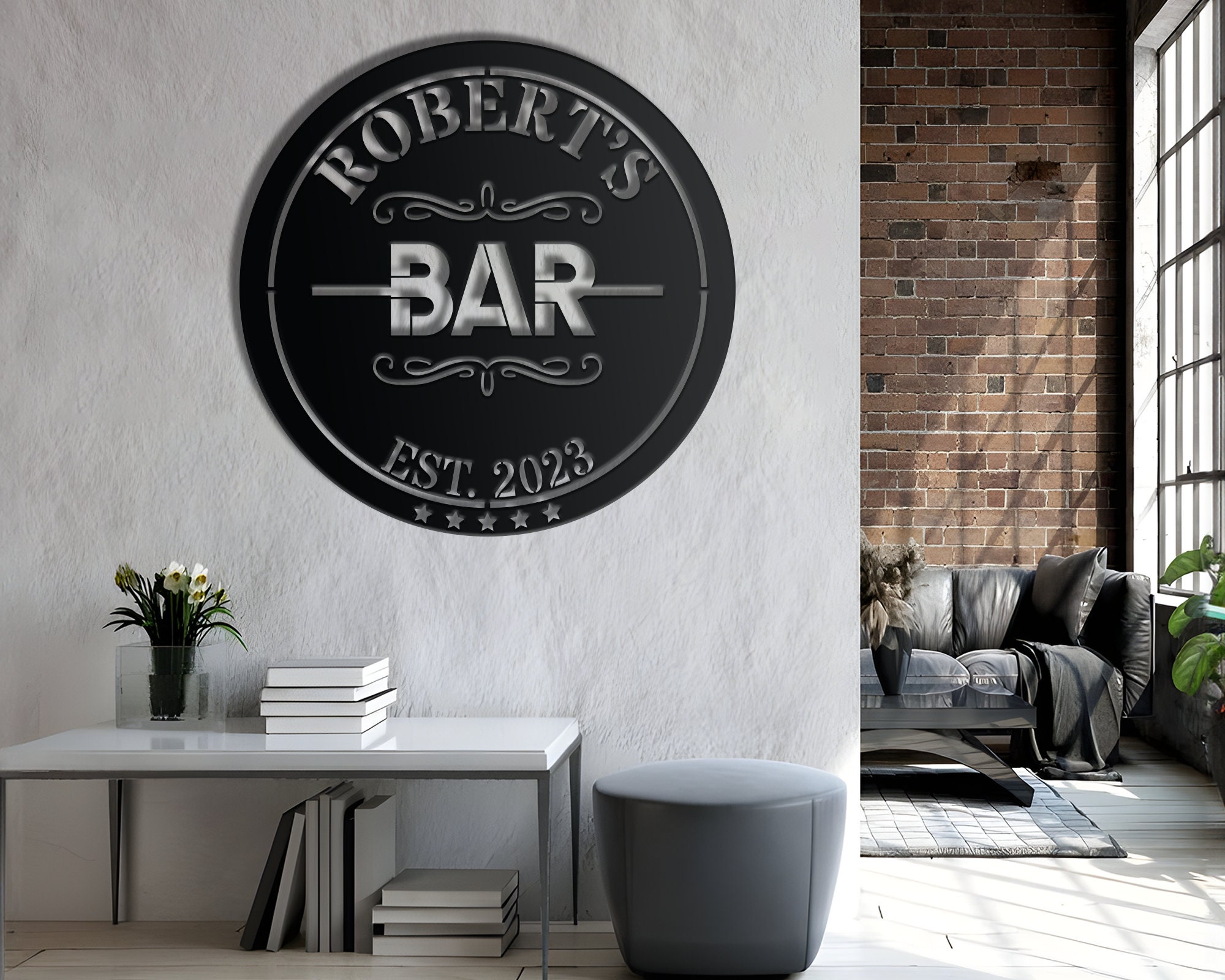 Personalized Bar LED Metal Art Sign, Custom Light up Bar Metal Sign ...